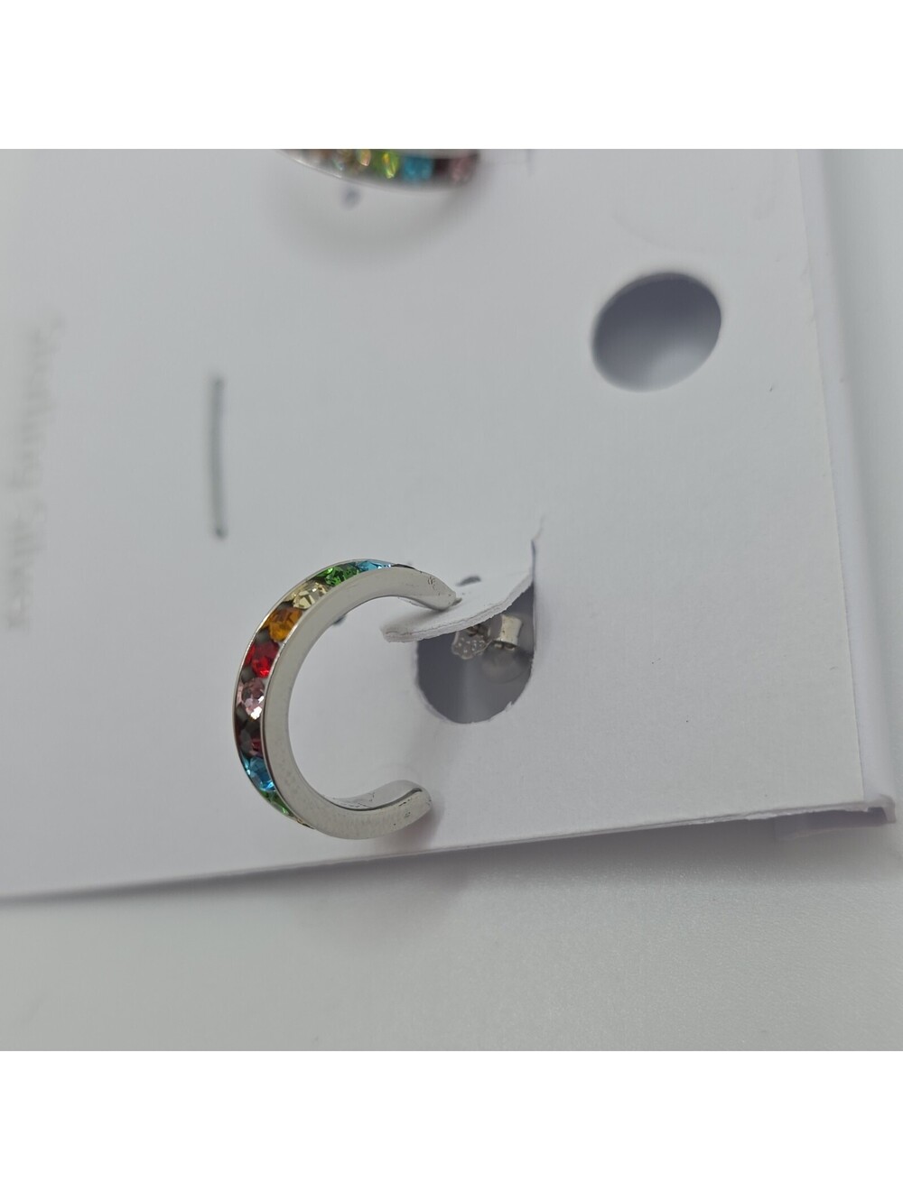 Sterling Silver Multicolor Crystal Pavé Small Hoop Earrings 0.625 in - Picture 3 of 6